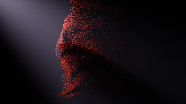 Red and black particles arranged in an abstract flow