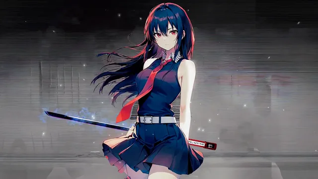Akame from Akame Ga Kill shown with her cursed sword Murasame