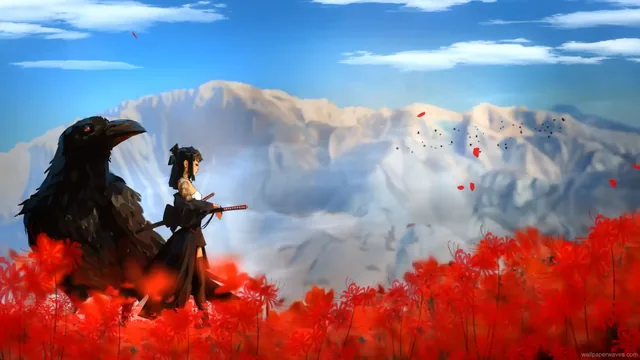 Assassin girl shown together with a black raven