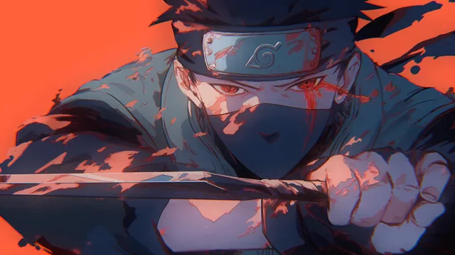 Intense portrait of Kakashi Hatake with Sharingan focus and a sense of raw resolve