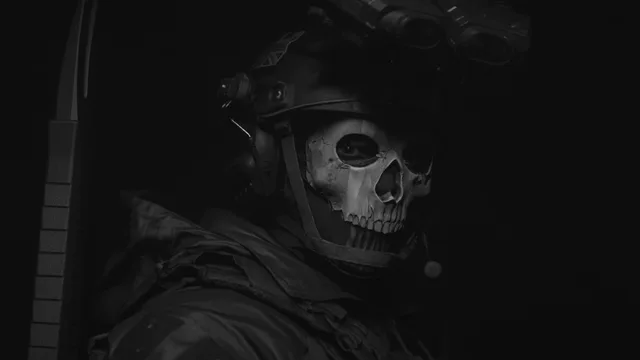 Call of Duty Ghost operator wearing a skull-pattern mask in shadow