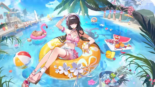 Chisa with a peach parfait in a Wuthering Waves character wallpaper