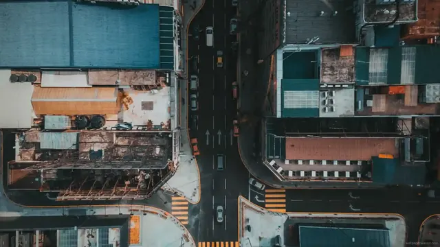 A city street viewed from directly above