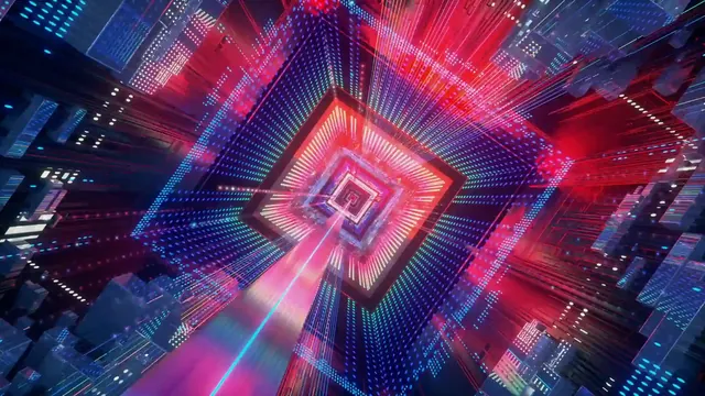 Abstract cleanroom-inspired technology scene designed as a visual loop