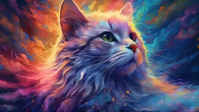 Colorful cat presented in an expressive animal composition