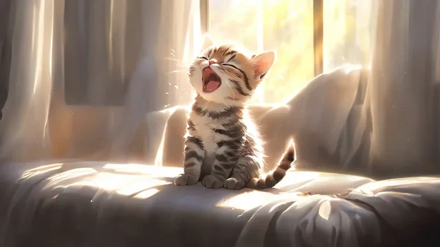 Cute kitten giving a playful rawr in a lighthearted 4K live wallpaper