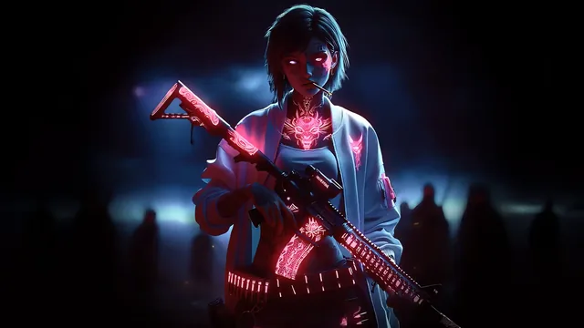 Cyberpunk girl with a dragon tattoo in a 4K live wallpaper