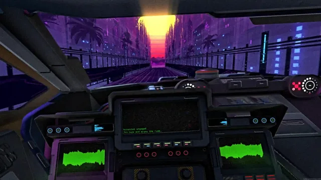Cyberpunk highway drive rendered as retro-futurist artwork