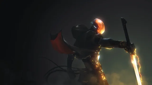 Cyborg warrior holding a lightning blade charged with electrical force