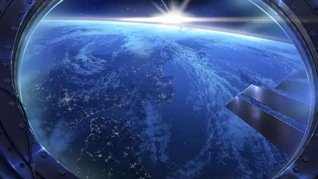 Blue Earth viewed from orbit beneath a distant field of stars