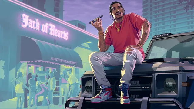 Dre'Quan Priest outside the neon-lit Jack of Hearts club