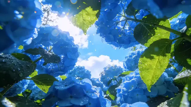 A hydrangea bloom in a soft, dreamy floral scene