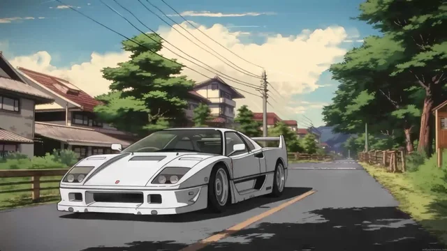 Anime-style Ferrari F40 street-drive wallpaper in 3840x2160 resolution.