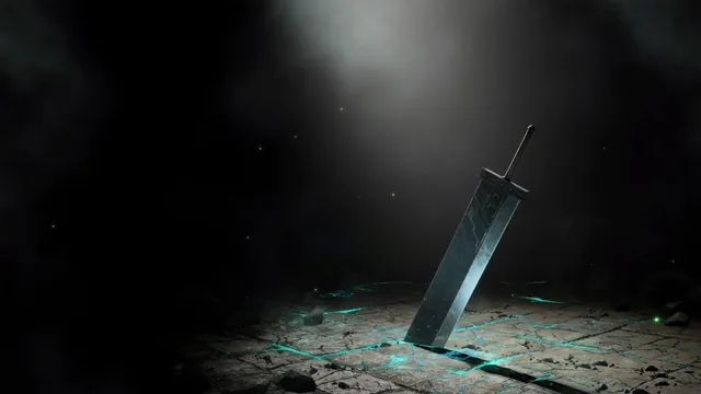 Buster Sword under narrow light on a cracked stone floor