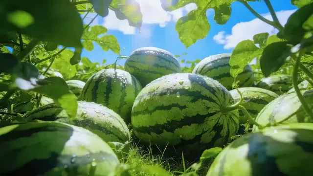 Fresh watermelon presented in an open field during summer
