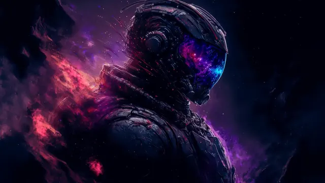 Solitary astronaut drifting through a vast dark galactic void