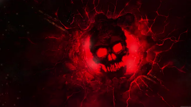 Glowing Gears of War Crimson Omen in cracked black stone