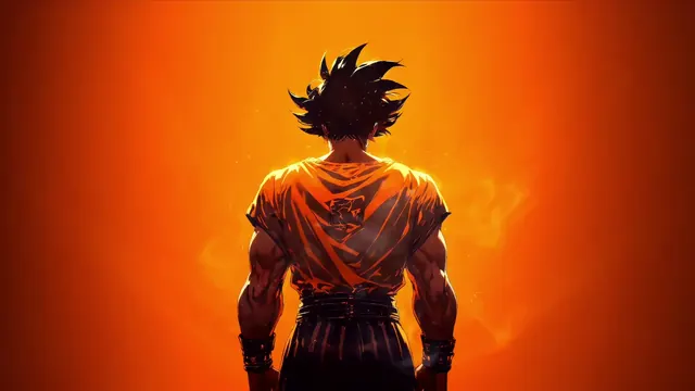 Goku in Super Saiyan form standing within a bright golden aura