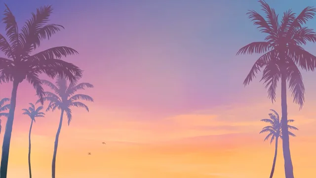 GTA 5 pause-menu-inspired view of a Los Santos sunset in orange, pink and purple