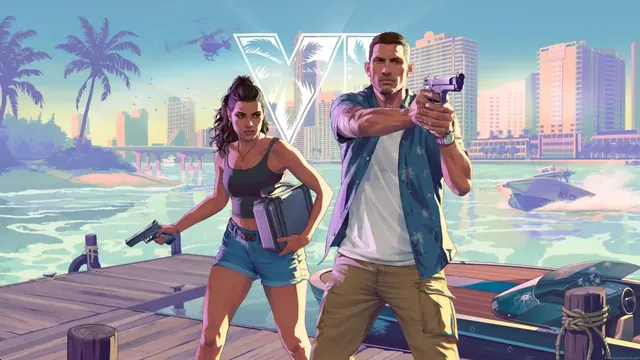 A GTA 6 duo in a Vice City heist live wallpaper scene
