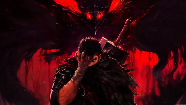 Guts in a dark rage themed Berserk anime wallpaper