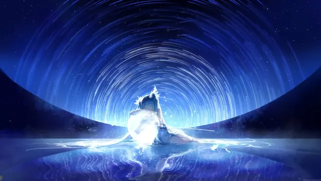 Hatsune Miku in a cosmic dreamscape animated wallpaper