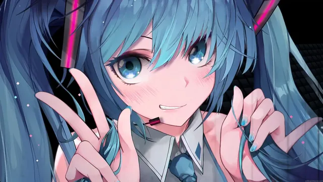Hatsune Miku peace-sign themed 4K anime live wallpaper.