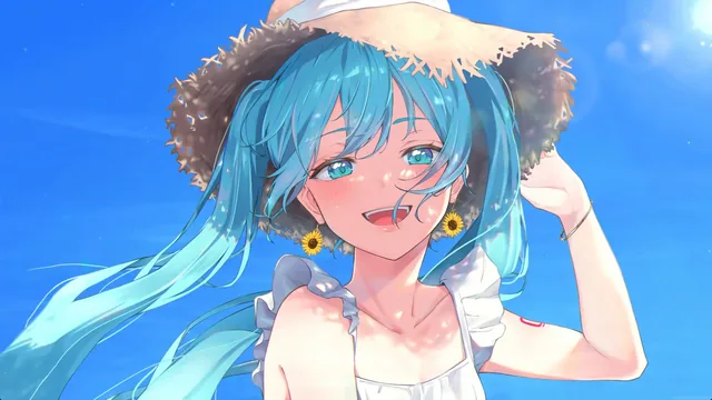 Hatsune Miku sunshine-and-smile themed 4K anime live wallpaper.