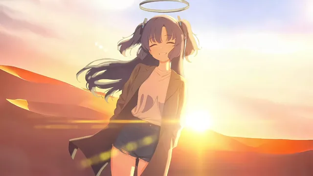 Hayase Yuuka centered in a calm Blue Archive desktop composition
