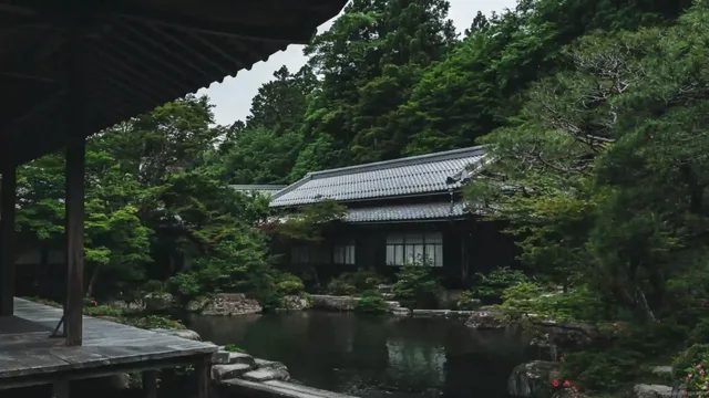 Heritage house standing in a rainy landscape in a 4K live wallpaper scene