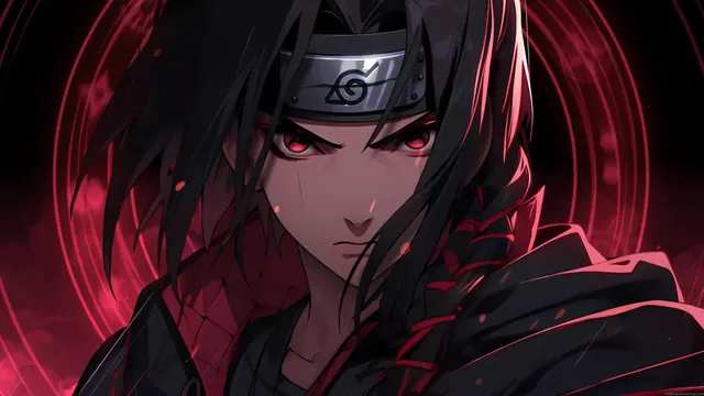 Itachi Uchiha with the Mangekyo Sharingan in a Naruto wallpaper