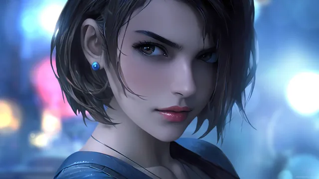 Jill Valentine in a tense Resident Evil 4K desktop composition