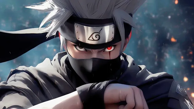 Kakashi Hatake in his iconic ninja look with his Sharingan eye highlighted