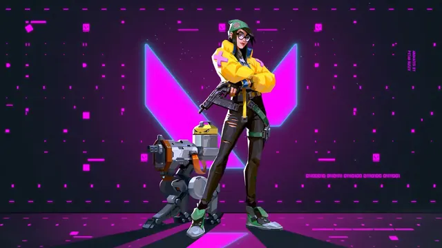 Killjoy in a cyberpunk-styled VALORANT live wallpaper scene