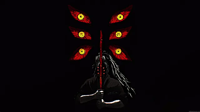 Kokushibo's glowing moth-wing insignia against a near-black background with amber light