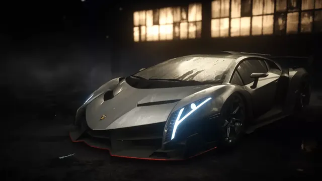 Lamborghini Veneno hypercar with its angular wedge-shaped bodywork in focus.