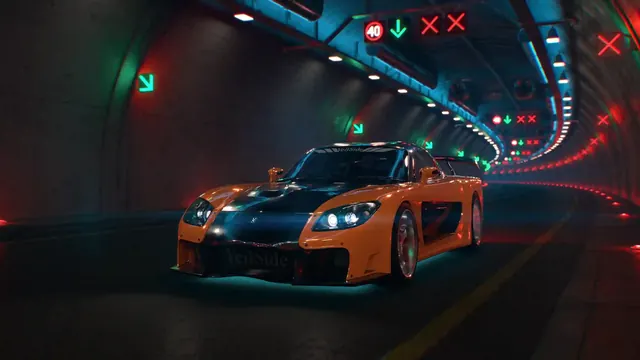 Mazda RX-7 with VeilSide Tokyo Drift styling in a tuner-car wallpaper.