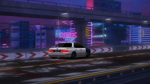 Black-and-white Lexus on a midnight highway drive scene