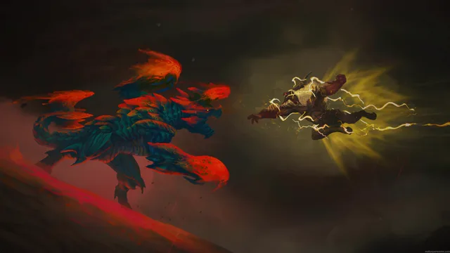 Colossal creature looming over open terrain in a Monster Hunter Wilds encounter
