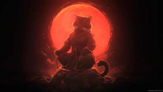 Mystical cat sitting in a calm, centered meditative pose