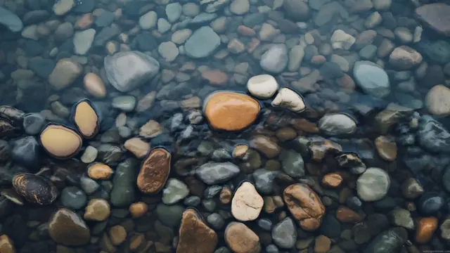 Natural river pebbles in a quiet waterside scene