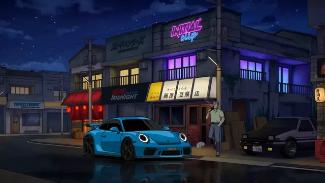 Porsche 911 GT3 RS on an anime-style street live wallpaper