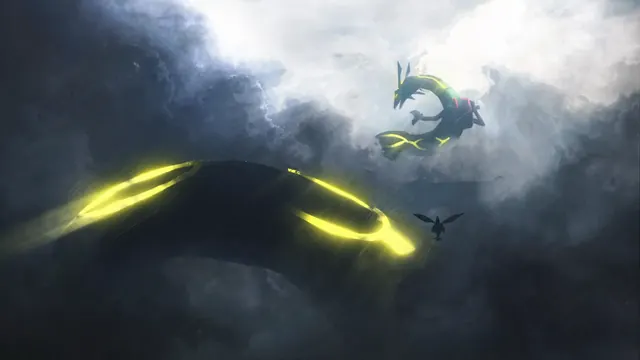 Rayquaza appearing across the sky in a focused Pokémon live wallpaper
