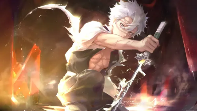 Sanemi Shinazugawa in a battle stance as the Wind Hashira from Demon Slayer