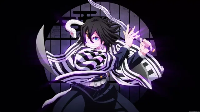 Serpent Hashira Obanai Iguro dark aesthetic 4K wallpaper.
