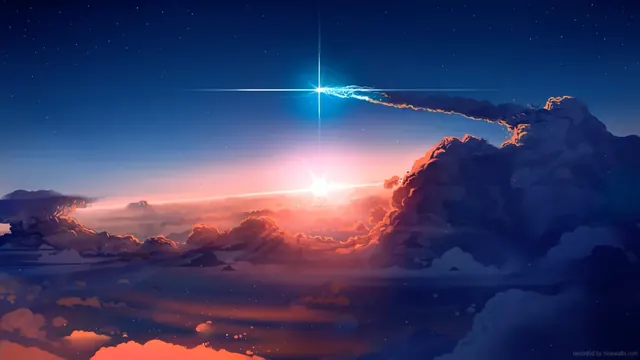Single shooting star crossing a warm sunset sky
