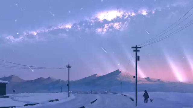 Snowy road beneath the Milky Way in a 4K winter landscape live wallpaper