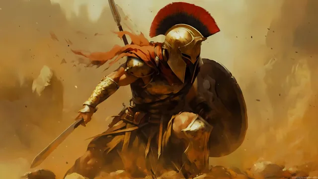 Fantasy artwork of a Spartan warrior in battle mode