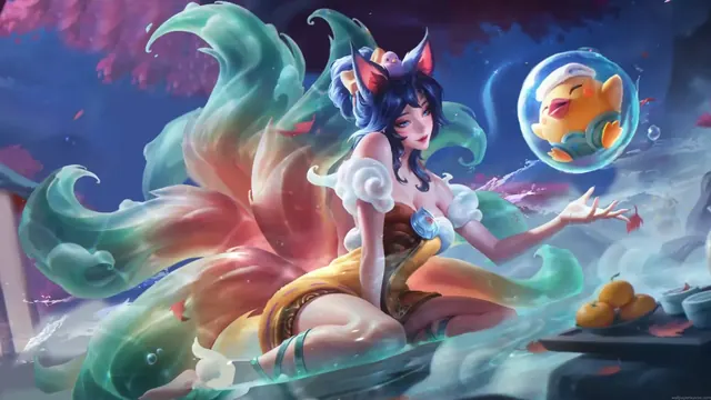 Spirit Blossom Ahri featured in a League of Legends character wallpaper