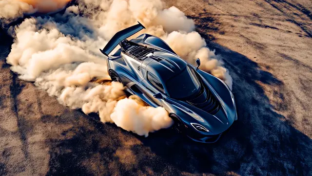Sleek supercar drifting through a broad cloud of tire smoke